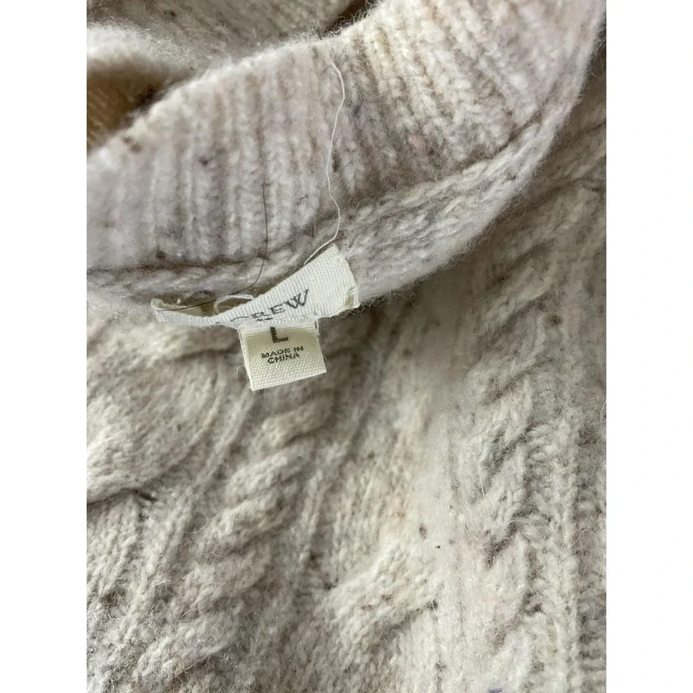 J.CREW Sweater Pullover Womens‎ L Beige Wool-Blend Scoop Neck Cable-Knit